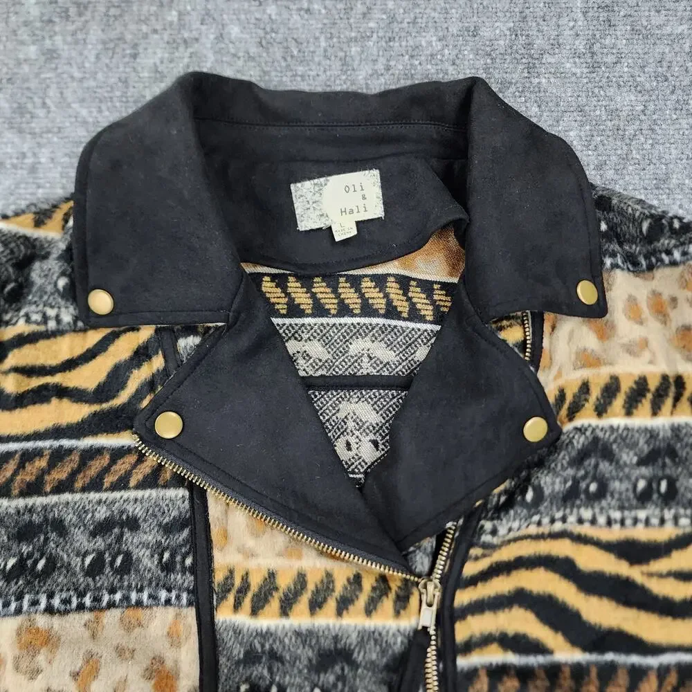 Oli Hali Jacket Womens Large Animal Print Moto Zip Biker Boho Aztec Southwestern - Picture 10 of 16